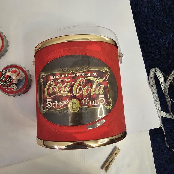 vtg coca cola collectibles Ice Bucket Franklin Mint Holiday Figurine Polar Santa - Picture 2 of 16